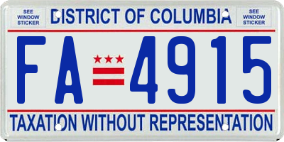 DC license plate FA4915