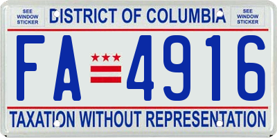 DC license plate FA4916