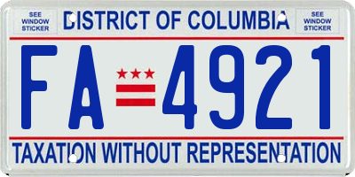 DC license plate FA4921