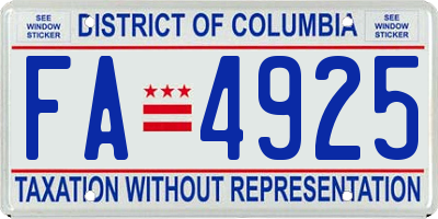 DC license plate FA4925