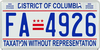 DC license plate FA4926