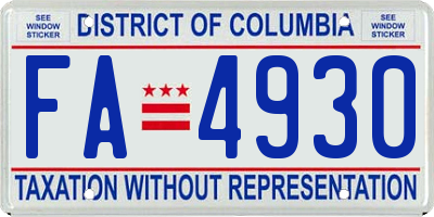 DC license plate FA4930