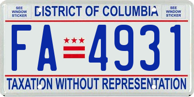 DC license plate FA4931