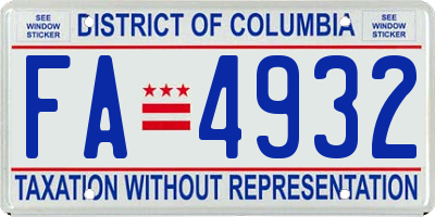 DC license plate FA4932