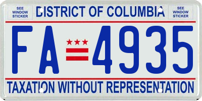 DC license plate FA4935