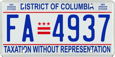 DC license plate FA4937