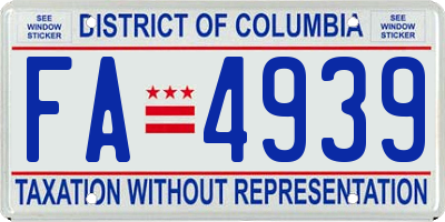 DC license plate FA4939