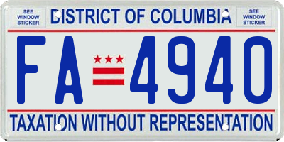 DC license plate FA4940