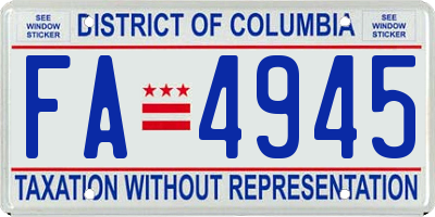 DC license plate FA4945