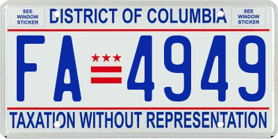 DC license plate FA4949