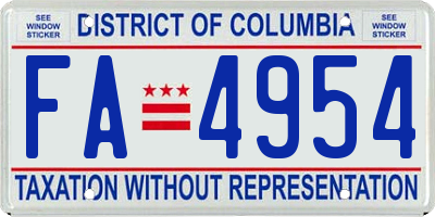 DC license plate FA4954