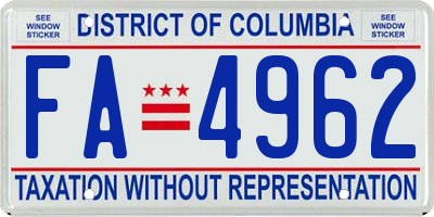 DC license plate FA4962