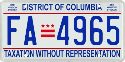 DC license plate FA4965