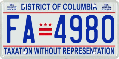 DC license plate FA4980