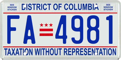 DC license plate FA4981