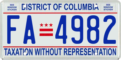 DC license plate FA4982