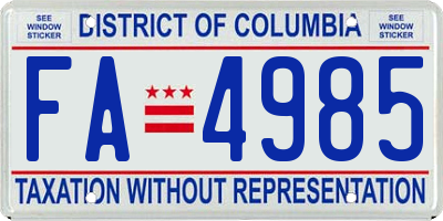 DC license plate FA4985