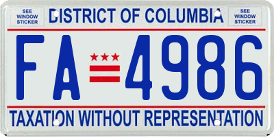 DC license plate FA4986