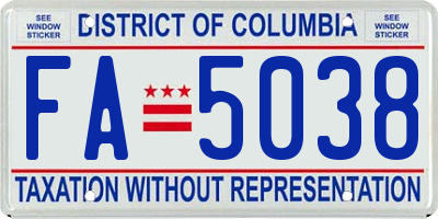 DC license plate FA5038