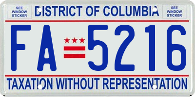 DC license plate FA5216