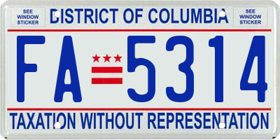 DC license plate FA5314