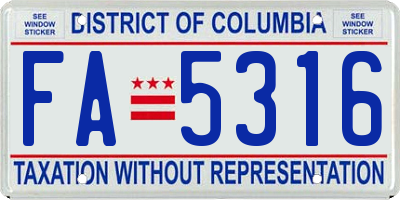 DC license plate FA5316