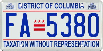 DC license plate FA5380