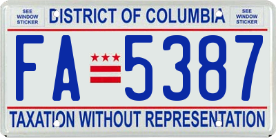 DC license plate FA5387