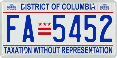 DC license plate FA5452