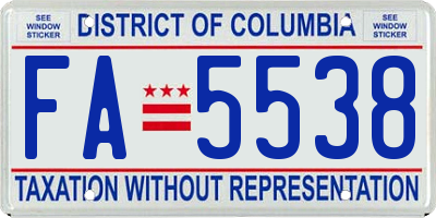 DC license plate FA5538