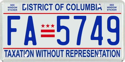 DC license plate FA5749