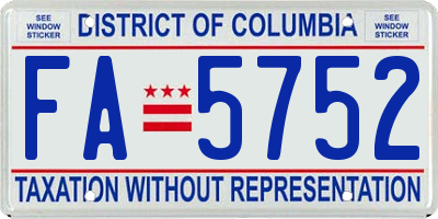 DC license plate FA5752