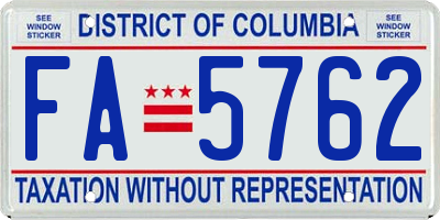 DC license plate FA5762