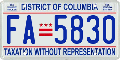 DC license plate FA5830