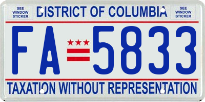 DC license plate FA5833