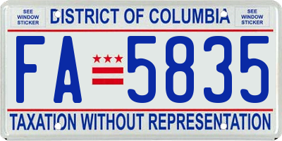 DC license plate FA5835