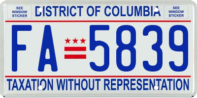 DC license plate FA5839