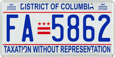 DC license plate FA5862