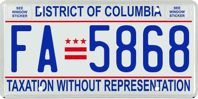 DC license plate FA5868