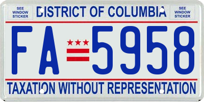 DC license plate FA5958