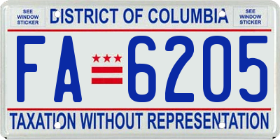 DC license plate FA6205