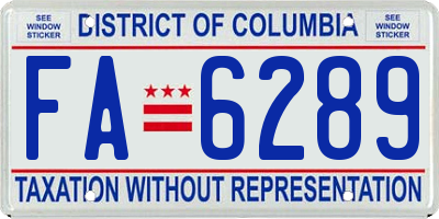 DC license plate FA6289