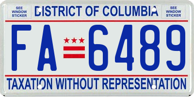 DC license plate FA6489