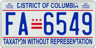 DC license plate FA6549