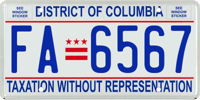 DC license plate FA6567