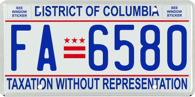 DC license plate FA6580