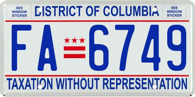 DC license plate FA6749