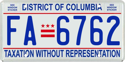 DC license plate FA6762