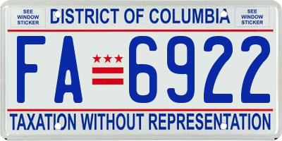 DC license plate FA6922