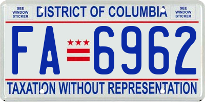 DC license plate FA6962